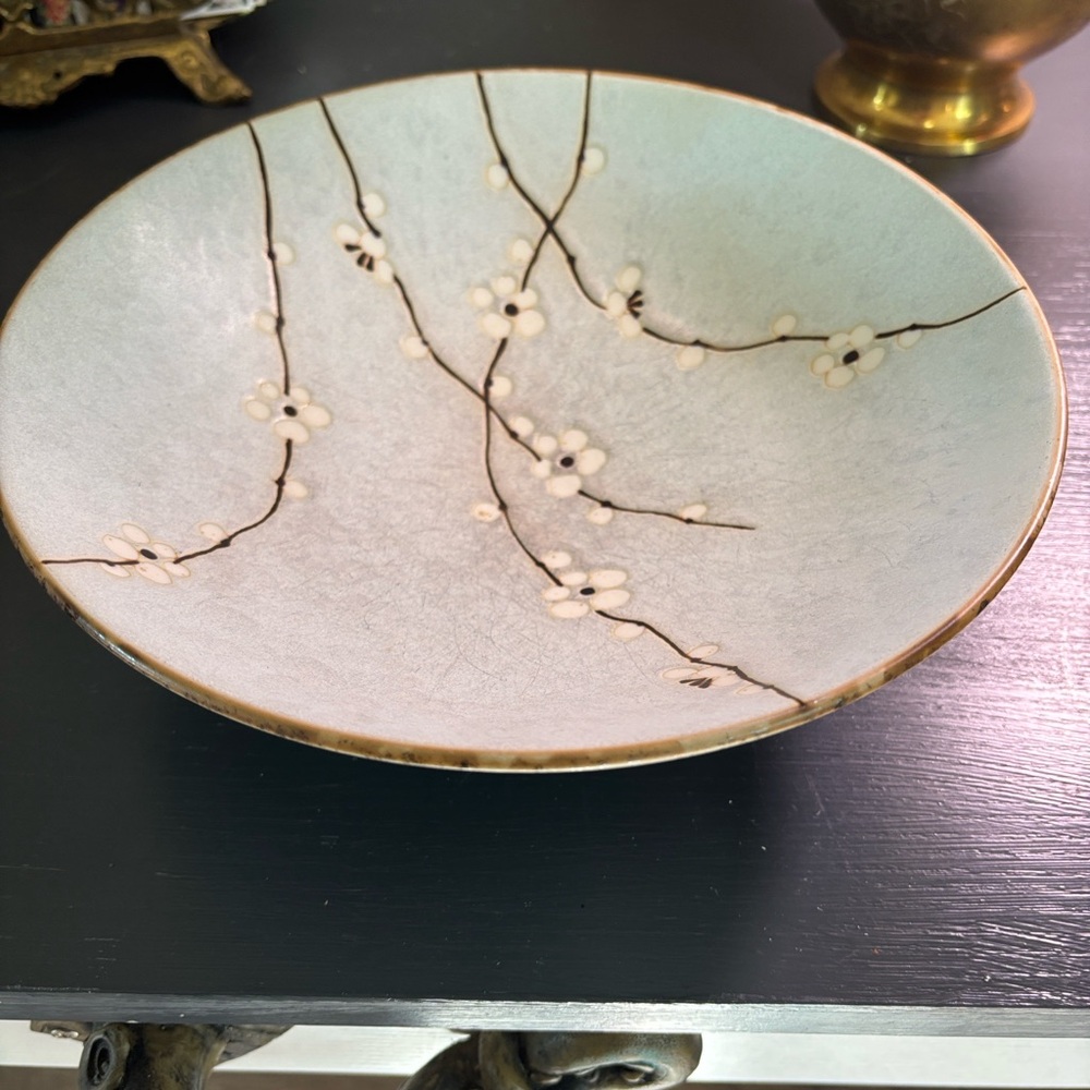 Japense Sakura Hand-Painted Cherry Blossom Ceramic Bowl Pale blue